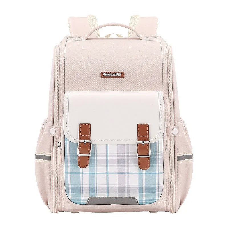 Oxford cloth school backpack for grades 5-6 students in beige colour.