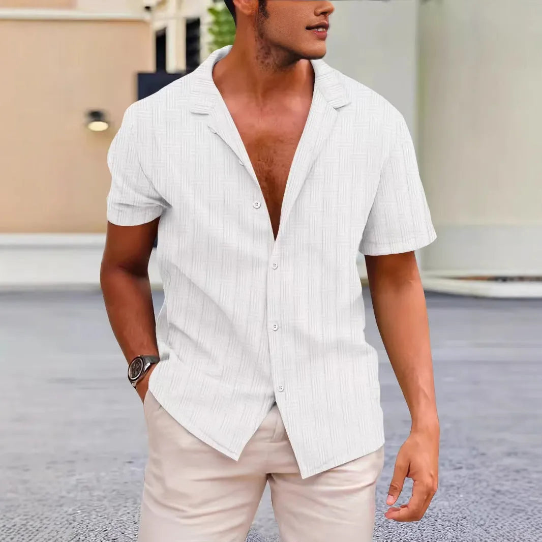 Men's short sleeve corduroy button-up shirt in multiple solid colours with regular fit