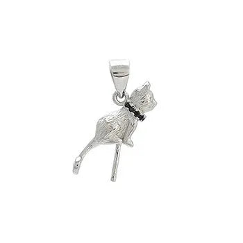 Sterling silver cat pendant necklace on a chain, showing elegant clavicle-length design.