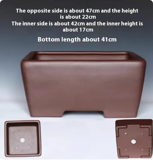 Square purple clay succulent bonsai pot in classical design for tabletop or floor plant display