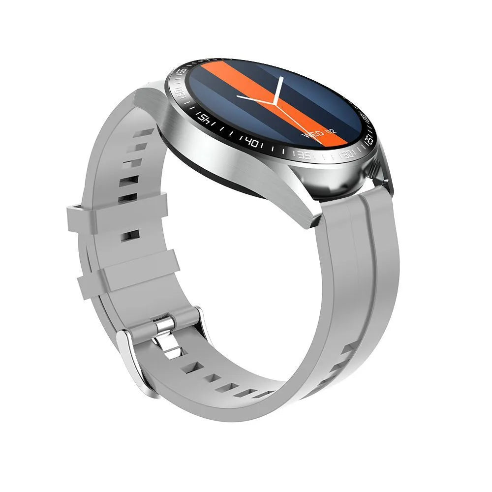 Black or silver smartwatch with 1.35-inch screen showing health stats and NFC payment icon.