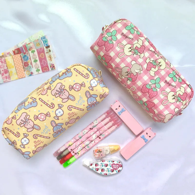 Printed PVC cylindrical pencil case in Japanese cute cartoon style, 19x6.3x7cm, soft material
