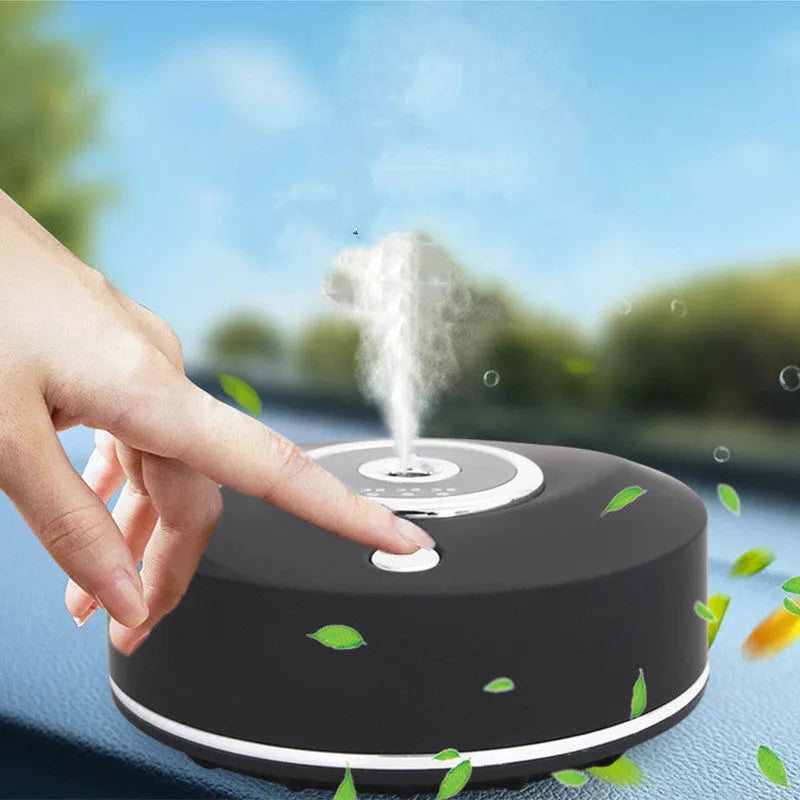 USB-powered car air freshener with anti-slip pad in white, grey, or black plastic housing