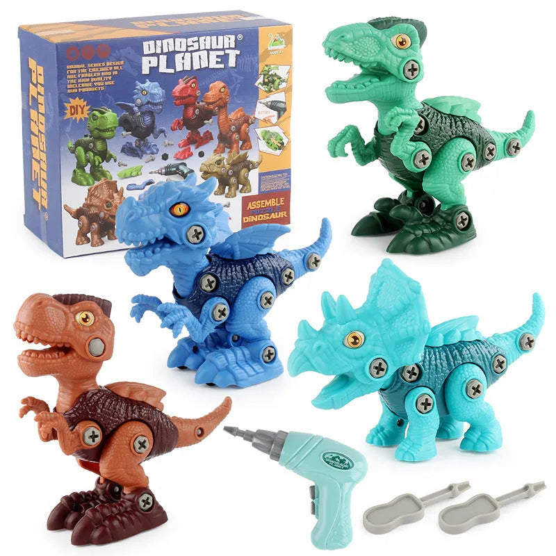 Puzzle assembled dinosaur building blocks set with six models including Stegosaurus made from ABS plastic