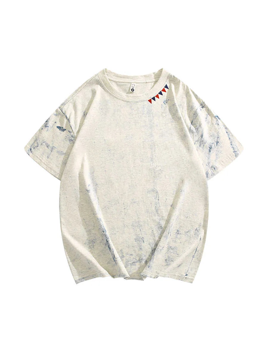 Gray men's tie dye t-shirt with full screen printing design, half sleeves, and round neck collar