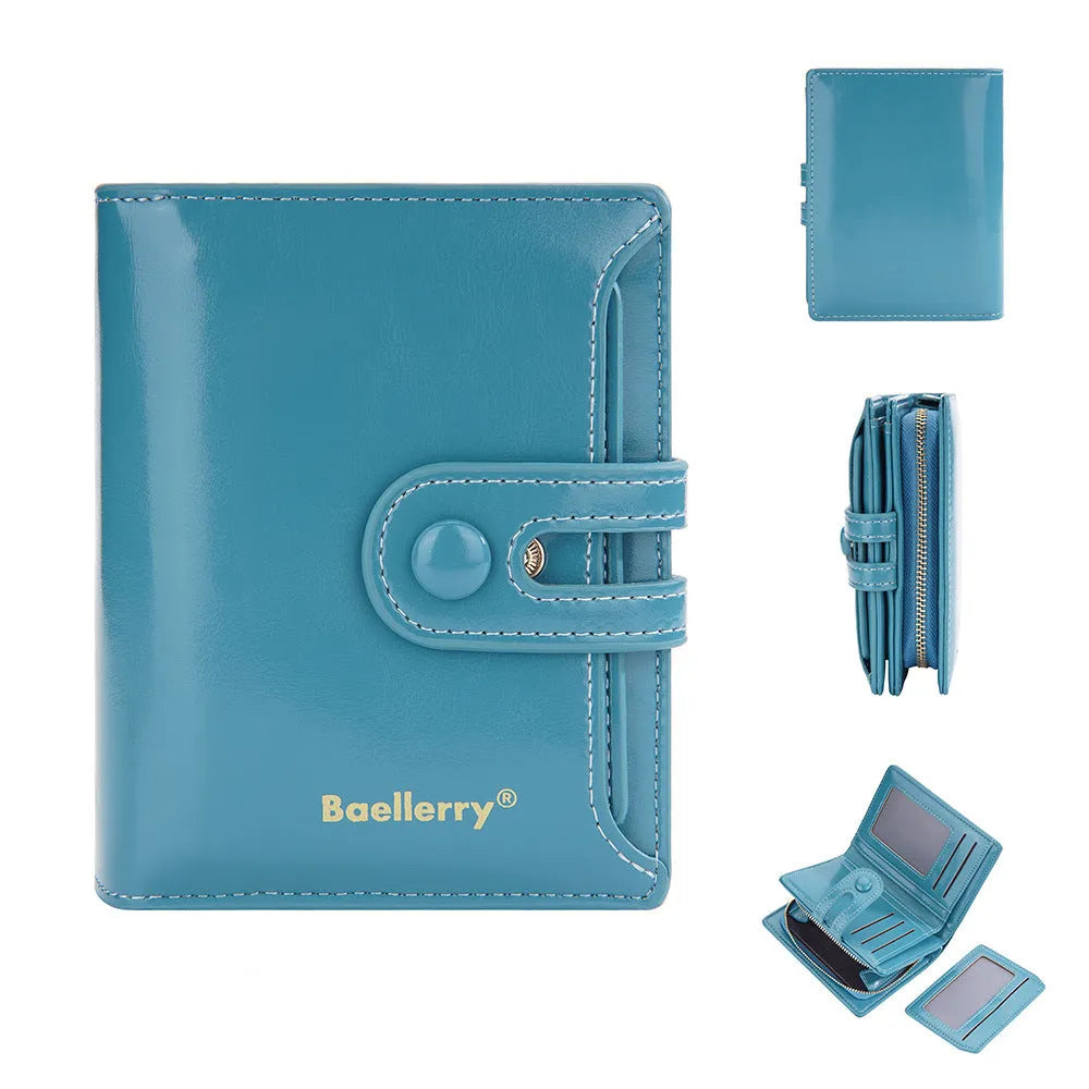Women's PU leather card holder wallet in various colours showing polyester lining