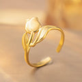 Open adjustable titanium steel ring with geometric shape in gold finish
