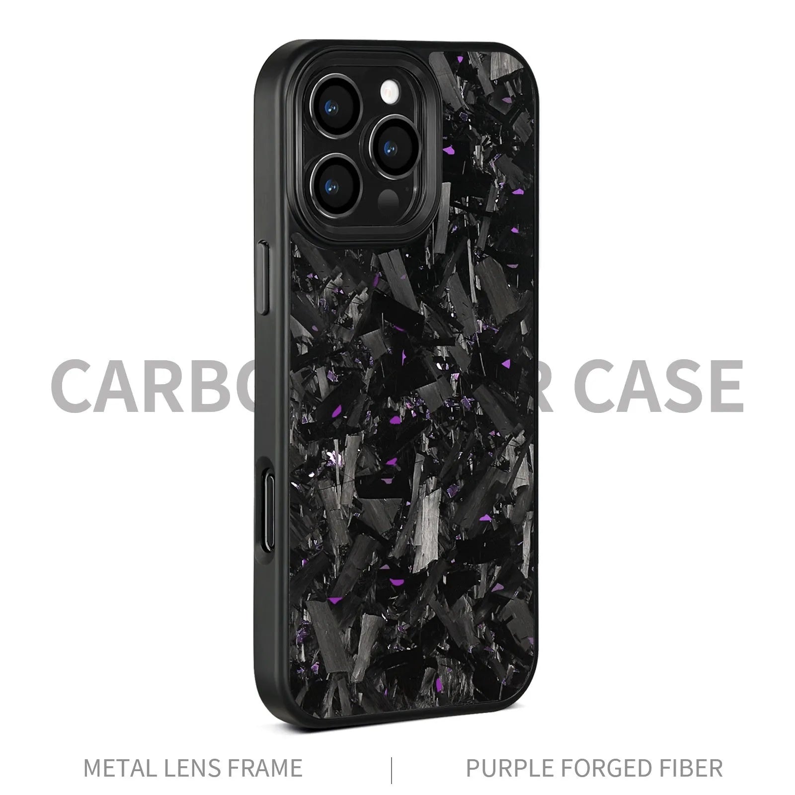 Metal frame carbon fibre phone case with forged pattern and magnetic attachment for iPhone 17