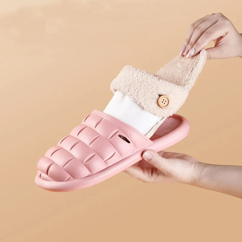 Plaid design women's detachable EVA house slippers with plush lining in various colours