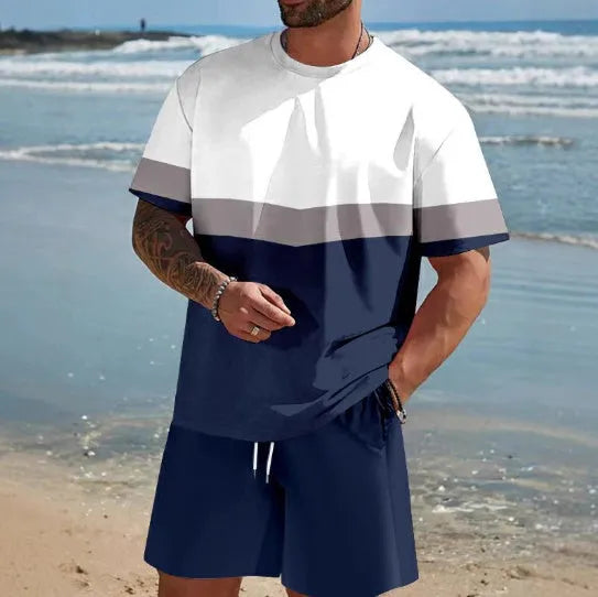 Men's loose-fit short-sleeved t-shirt and matching shorts set in summer leisurewear