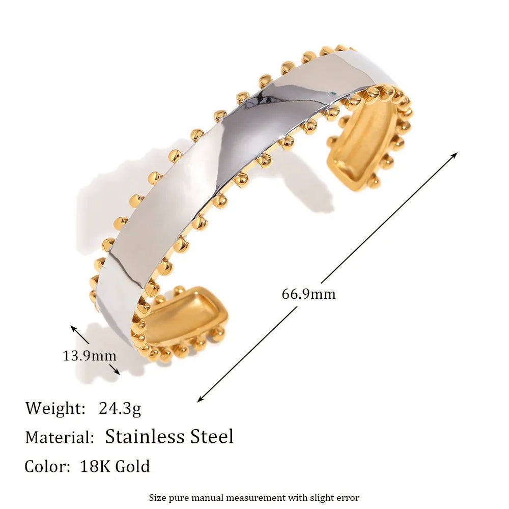 Gold electroplated jewellery set with geometric circle earrings, matching necklace and bracelet