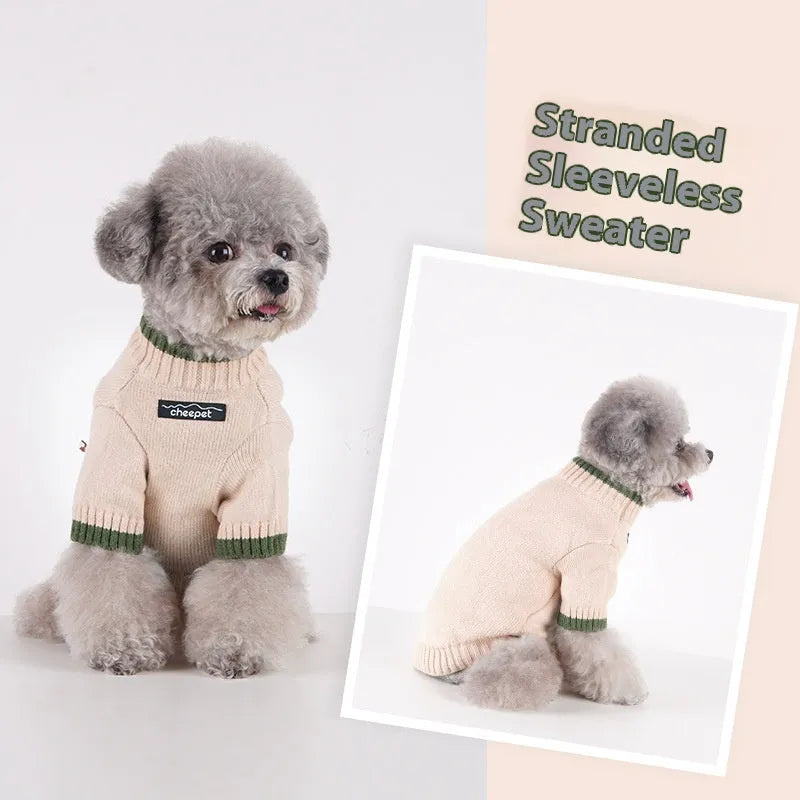 British style pet sweater with contrast colour design on dog model