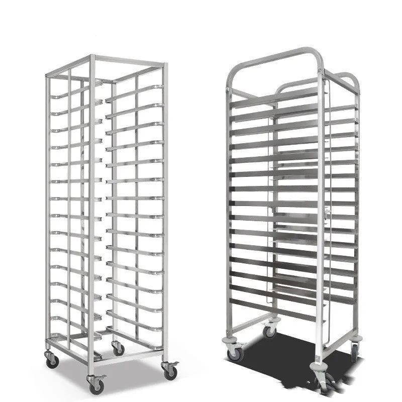 Stainless steel six-layer baking tray rack with secure locking mechanism for 40x60cm baking sheets