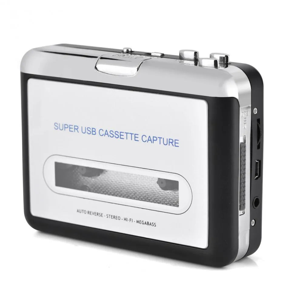 Silver USB cassette converter device for converting tapes to MP3 digital files