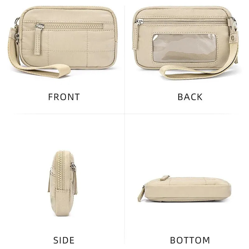 Waterproof quilted handbag with transparent front deck compartment in seven colour options