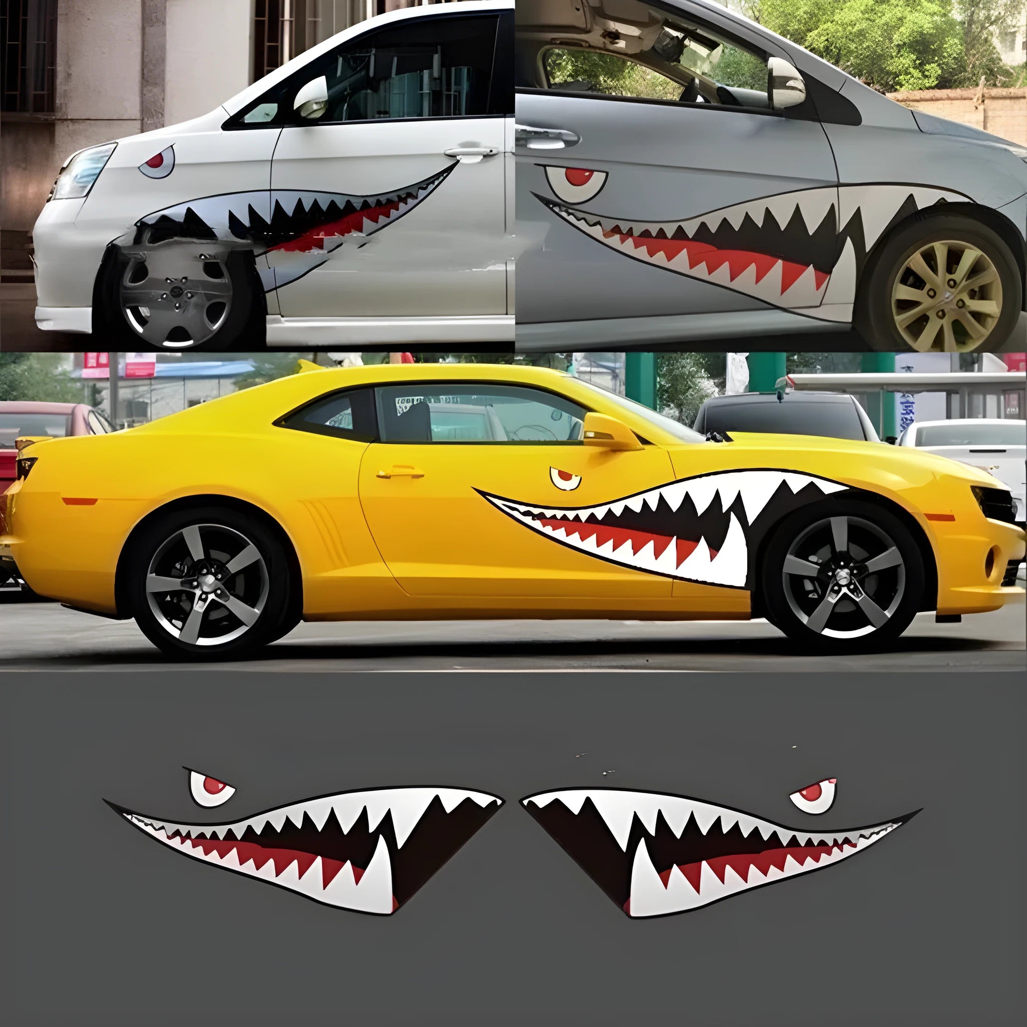 Shark design car window sticker on vehicle glass showing 150cm width PVC construction