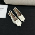 Women's low heel closed toe sandals with pointed toe and back ankle strap in four colour options