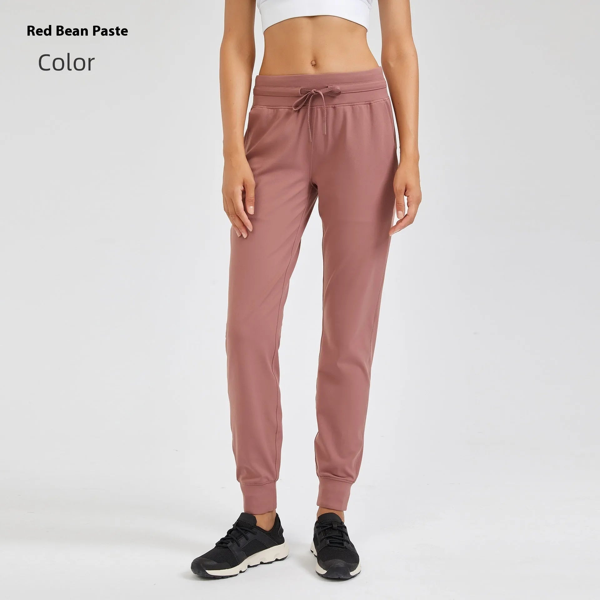 Women's high waist yoga pants with drawstring waistband in quick-drying cotton blend fabric, multiple colour options