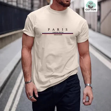 Men's heavy short-sleeve cotton t-shirt with letter printing in loose fit