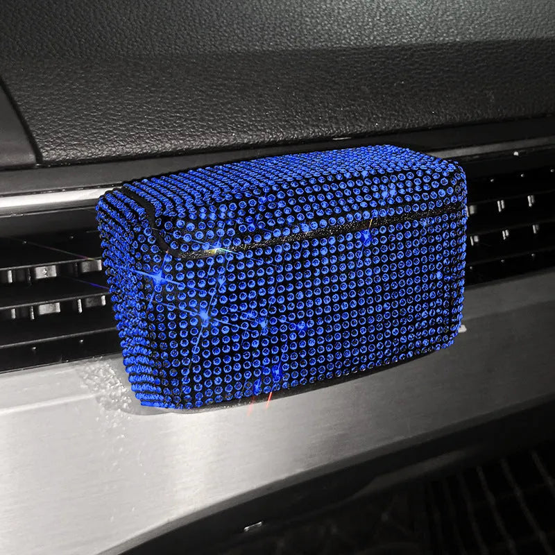 Plastic car ashtray with covered air outlet in colourful diamond finish