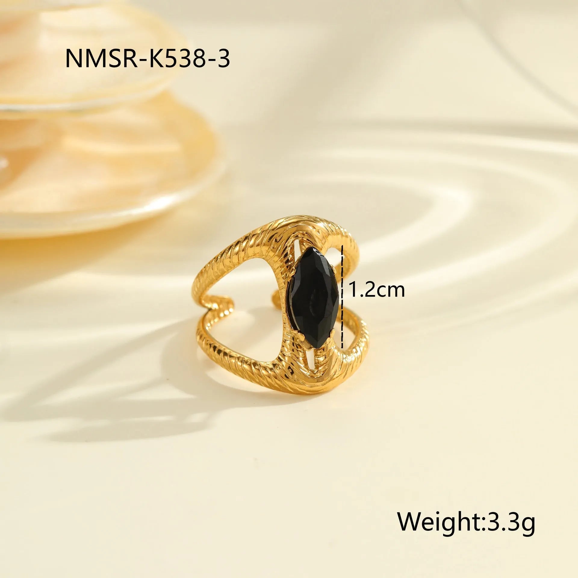 Women's titanium steel ring with geometric open mouth design and inlaid zircon stones