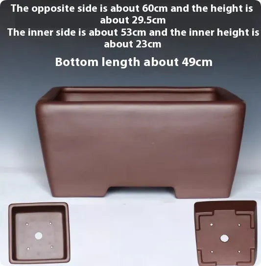 Square purple clay succulent bonsai pot in classical design for tabletop or floor plant display
