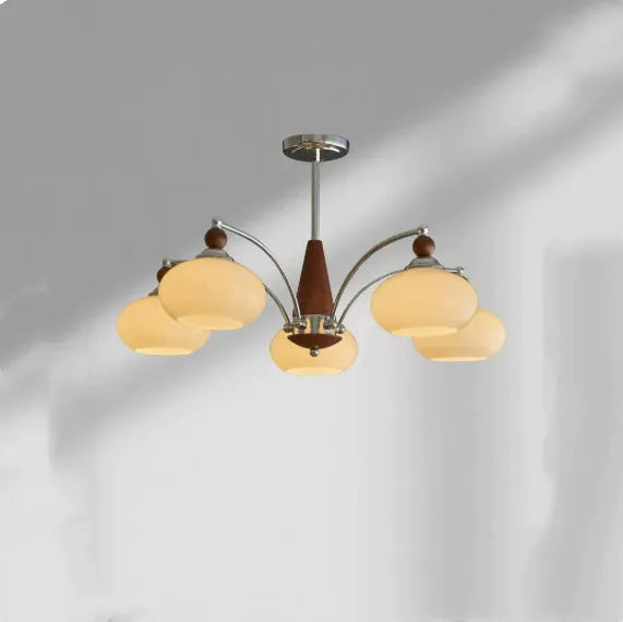Creative persimmon glass chandelier with chrome fittings and multiple glass lampshades in middle ancient style