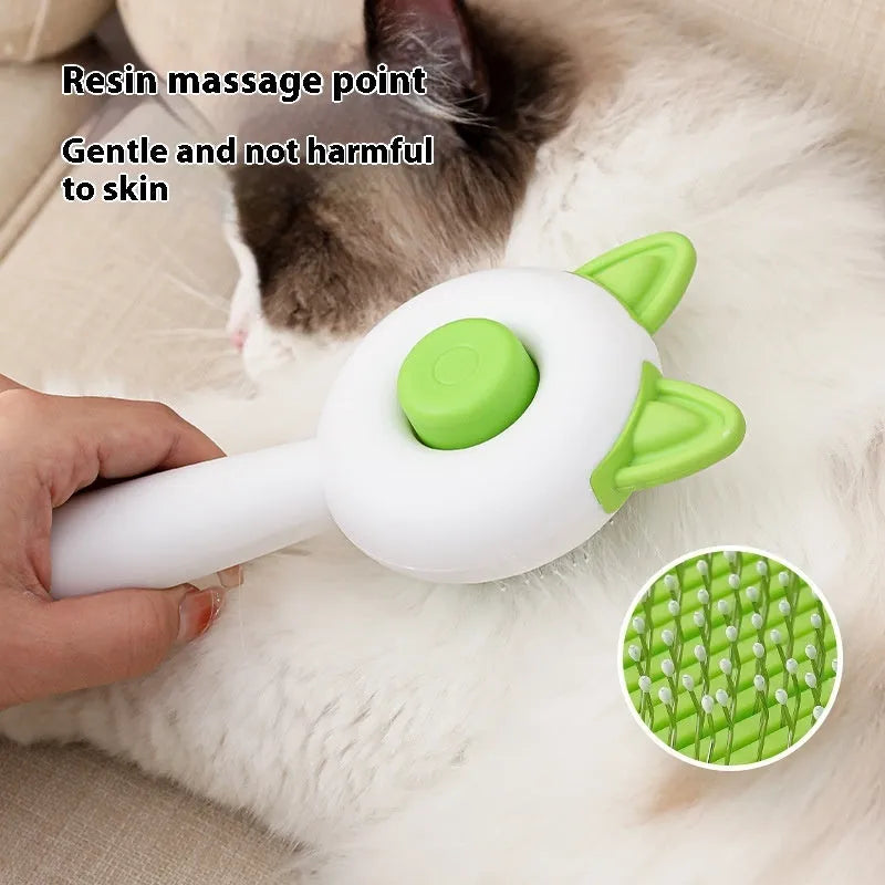 Self-cleaning pet hair remover comb for cats and dogs in greenish white and orange white