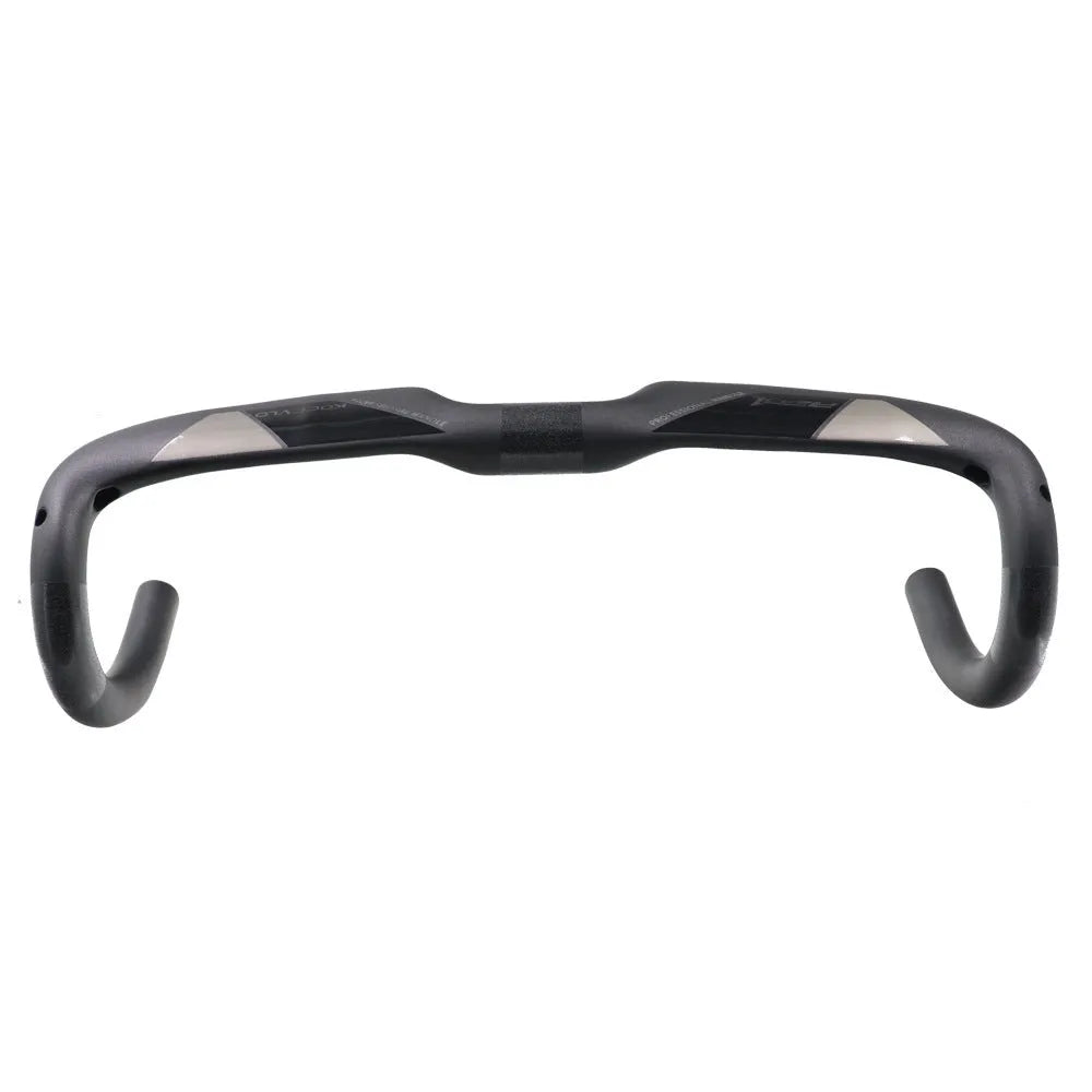 Wei Bike matt carbon fibre bent drop handlebar for road bikes showing ergonomic shape.