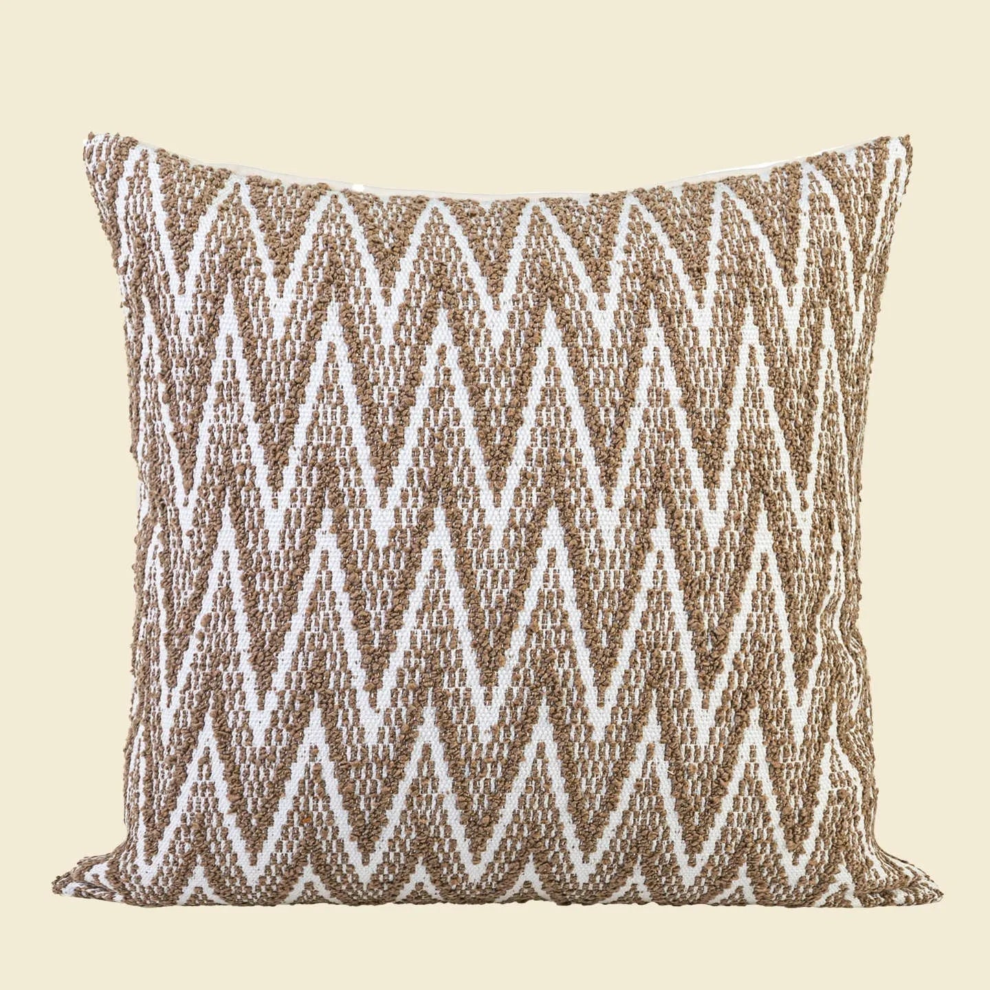 Chinese style square pillow cushion in Maillard colour on a sofa