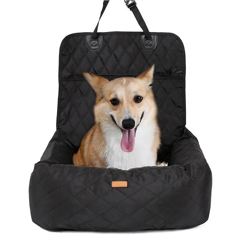 Pet dog carrier folding car seat pad in beige with thickened padding, 60x50x61 cm, non-slip Oxford cloth base