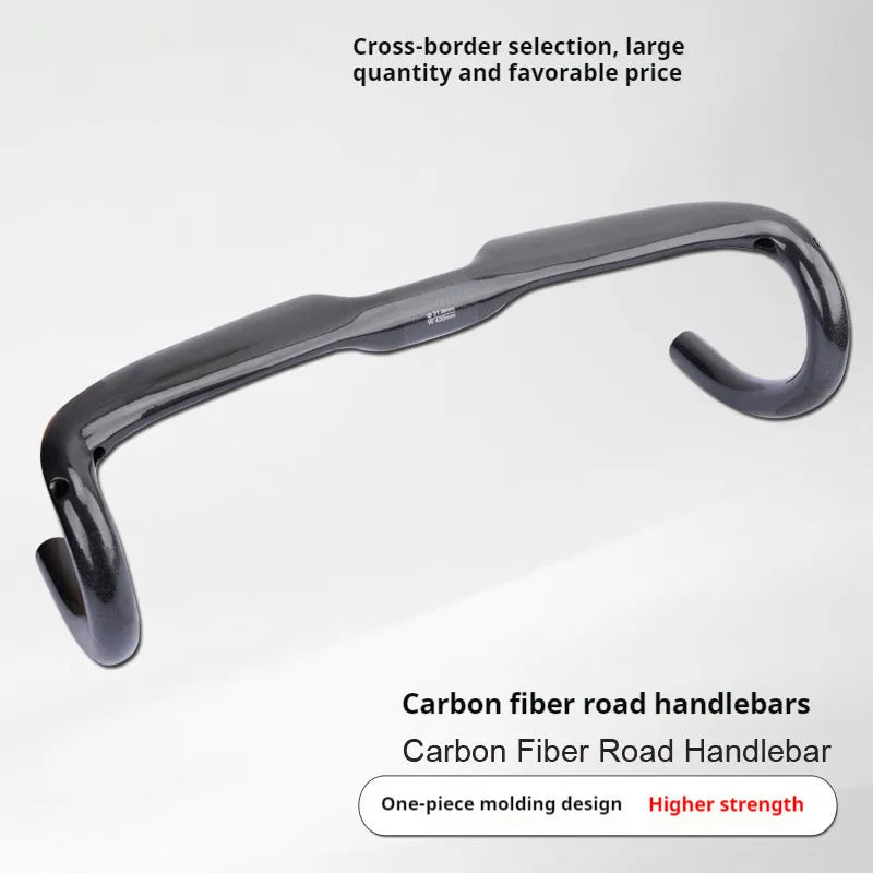 Carbon fibre road bicycle drop handlebar in black grey silver showing 400mm width option
