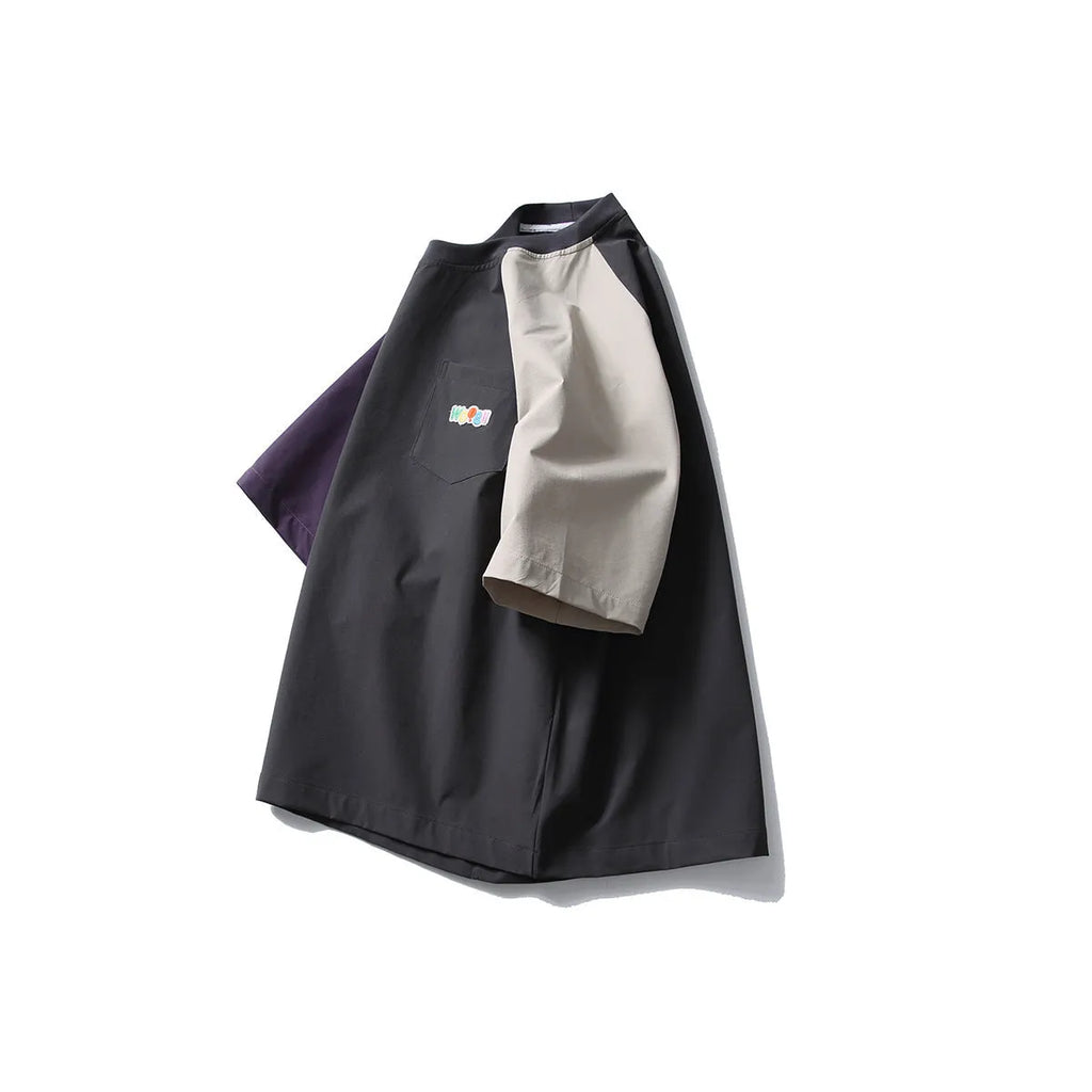 Dark grey men's t-shirt with contrast raglan sleeves in loose fit casual style