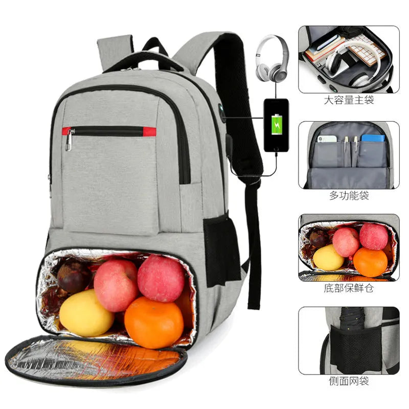 Oxford cloth backpack in light grey with pull rod belt accessory and curved shoulder straps