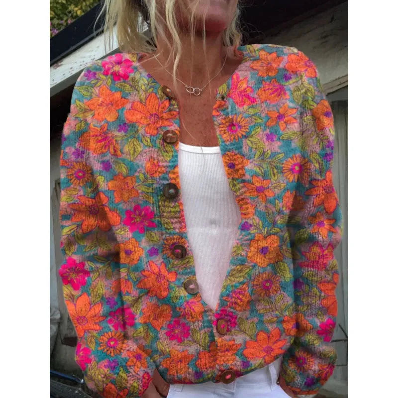 Yellow women's cardigan knitted coat with a raised 3D digital pattern, shown with regular sleeves.