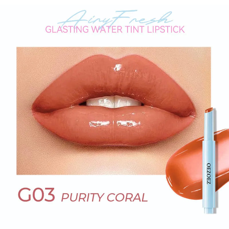 Waterproof moisturising lipstick bullet showing six colour options with 1.8g content