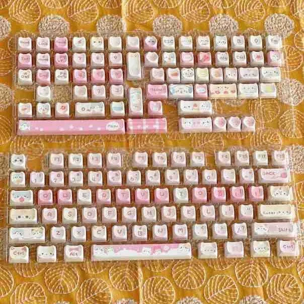 Meow Meow Team themed 141-piece plastic keycap set for MX mechanical keyboards with five-sided sublimation printing.
