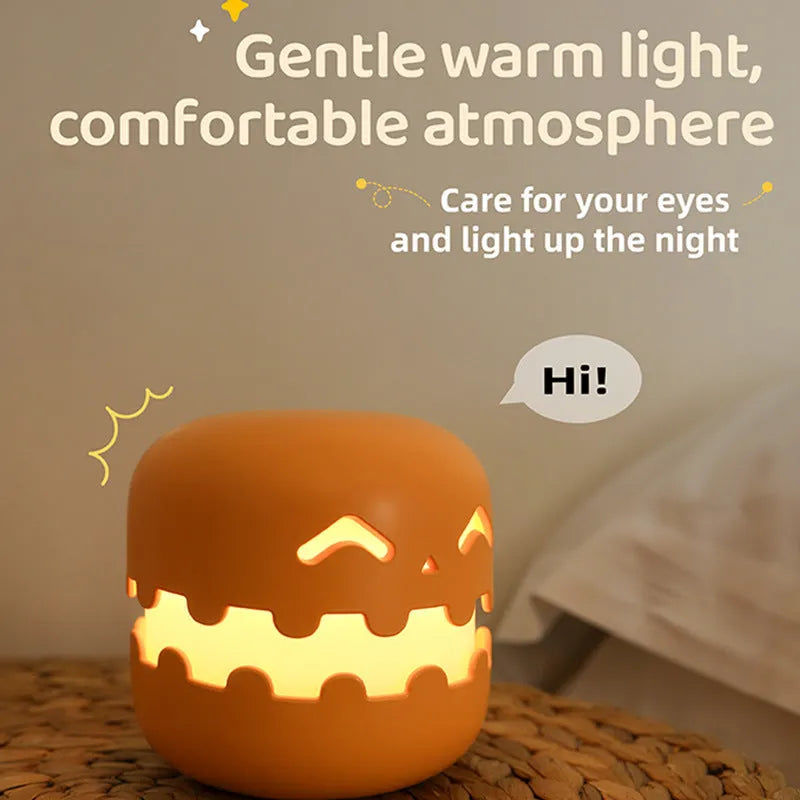 Pumpkin-shaped silicone night light with soft glow, 102mm x 94mm, cordless Halloween decoration