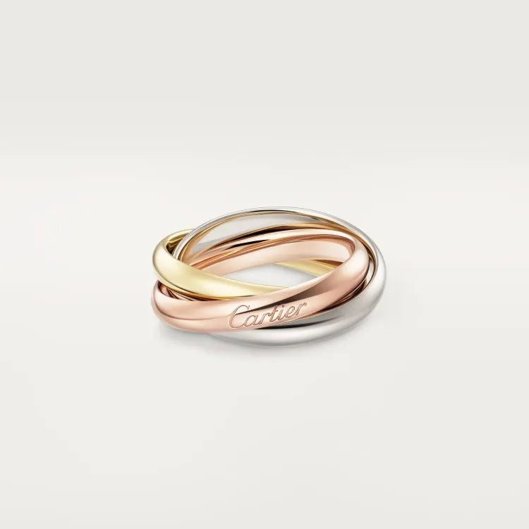 Geometric U-shaped silver couple ring with a full diamond band on a black background.