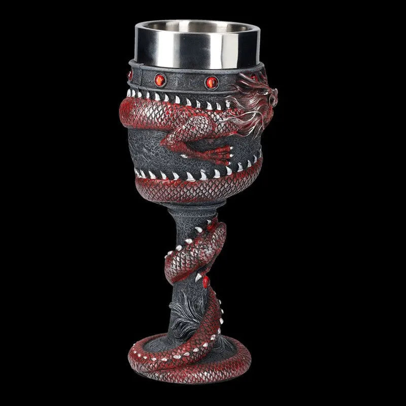 Red wine glass with Chinese dragon design in stainless steel, 200ml capacity