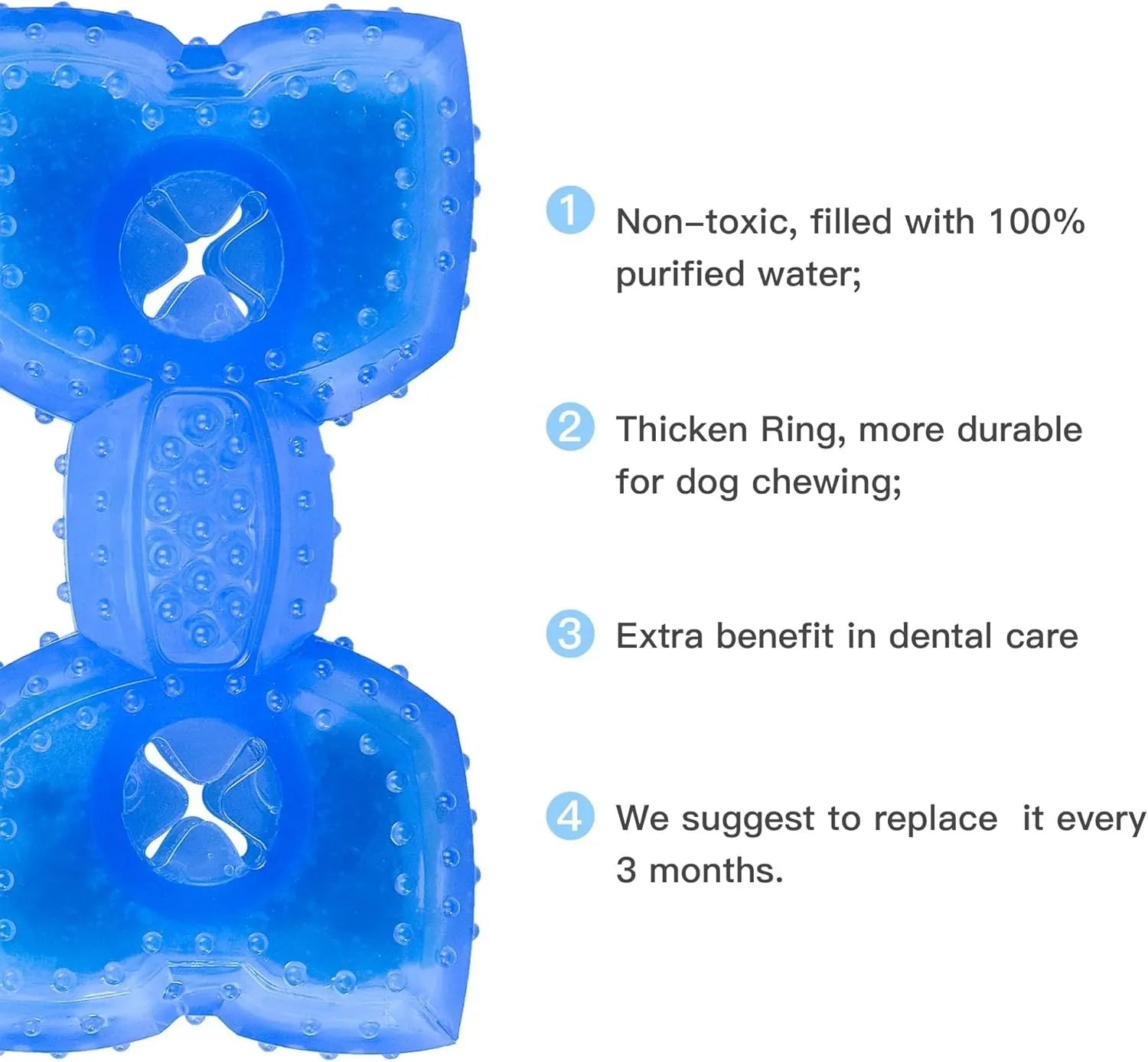 Freezable dog cooling chew toy in bones and circles shapes with thickened design