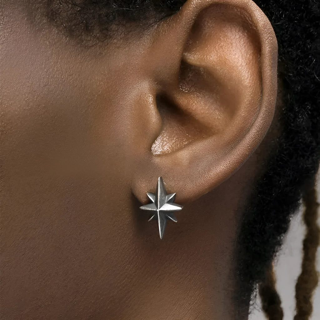 925 silver old stereo earrings with compact 12mm width and 18mm height on a plain background