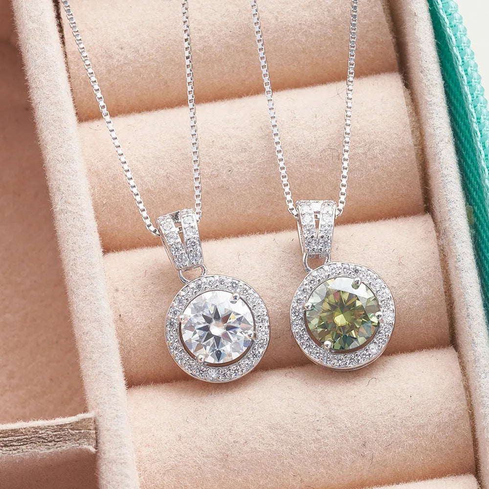 S925 sterling silver moissanite necklace with 1 karat round stone U-shaped setting