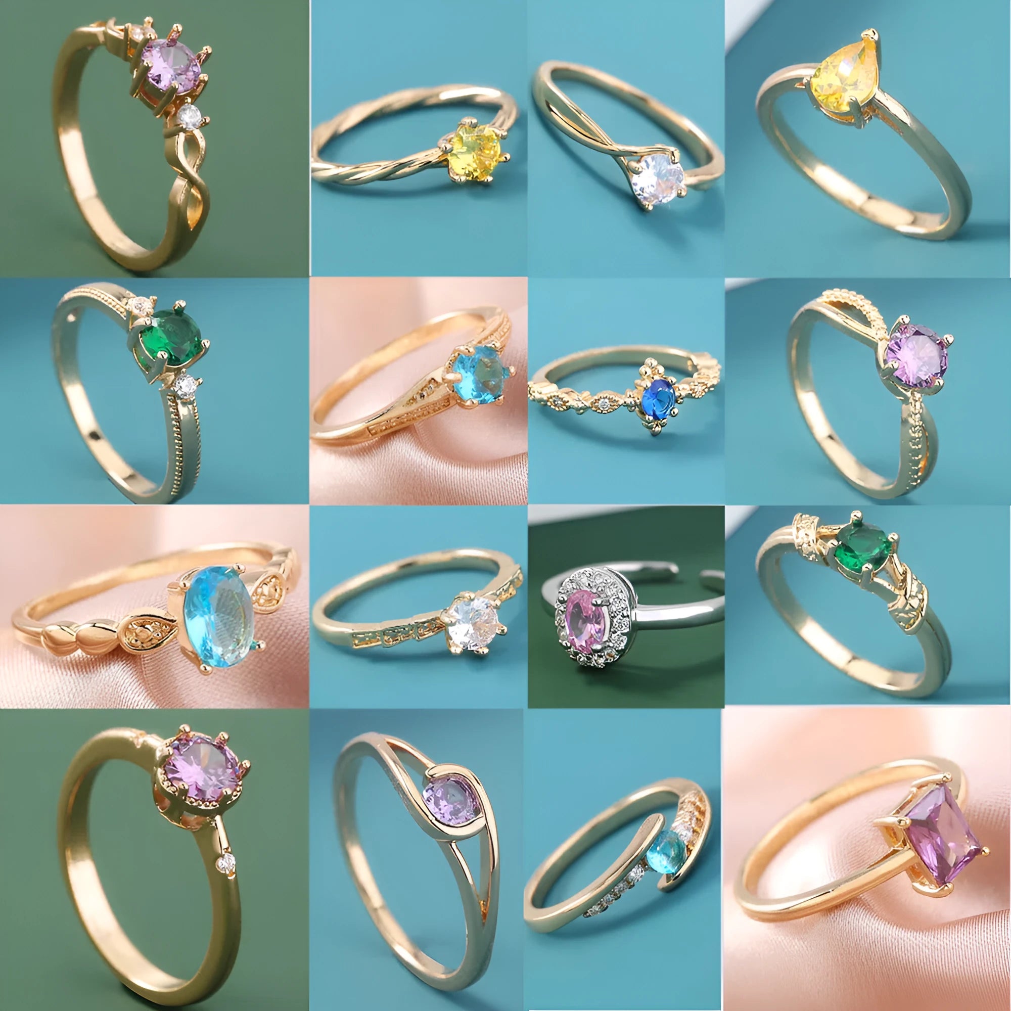 Adjustable metal zircon ring in geometric style, unisex design, available in multiple colours