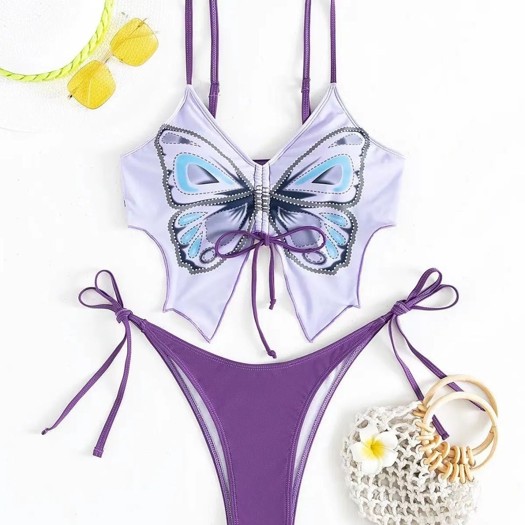 Women's sleeveless split bikini set with bow detail in multiple colour options
