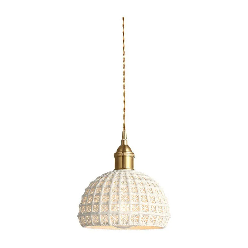 Nordic all-copper single-head brass ceramic pendant light for bedroom and dining room