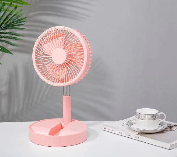 Black portable telescopic folding fan extended to full height with control panel visible