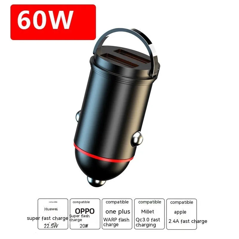 Black 200W super fast car charger with zinc alloy housing and USB output interface.