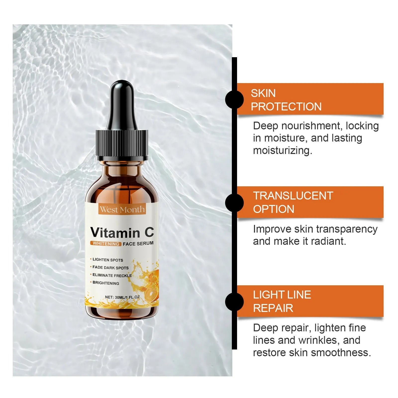 30ml moisturising skin essence with hyaluronic acid vitamin C and vitamin E serum bottle