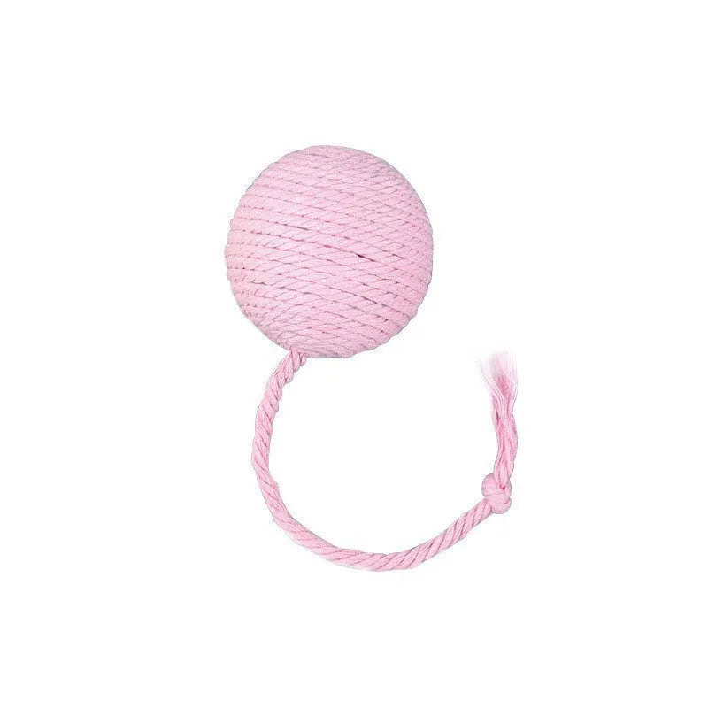 Cat toy ball with rope and bell in green, pink, purple, or yellow colour, small 3cm or medium 6cm size
